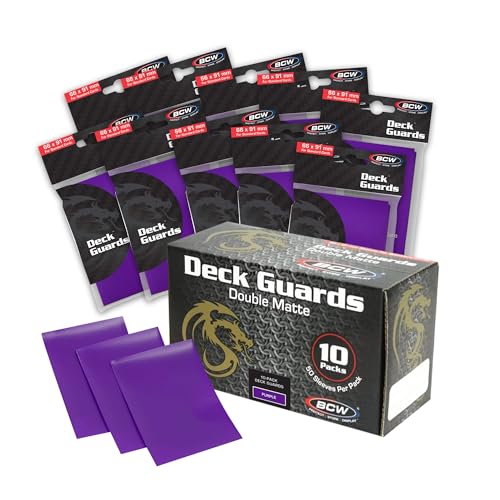 BCW Deck Guard - Double Matte Card Sleeves | 500 Count Box (10 Packs of 50 Sleeves) |Acid-Free, No PVC | Fits 2.5" x 3.5" Game Cards | Archival Safe Sleeves for Card Protection (Purple) - color: Purple