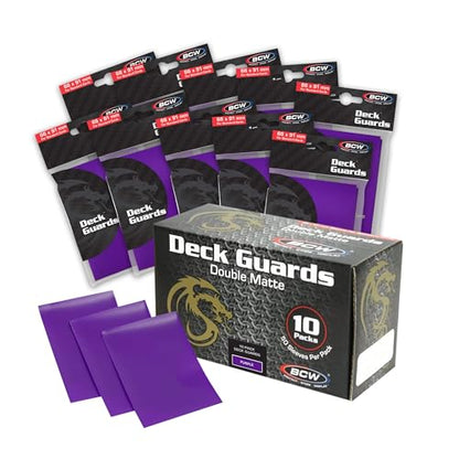 BCW Deck Guard - Double Matte Card Sleeves | 500 Count Box (10 Packs of 50 Sleeves) |Acid-Free, No PVC | Fits 2.5" x 3.5" Game Cards | Archival Safe Sleeves for Card Protection (Purple) - color: Purple