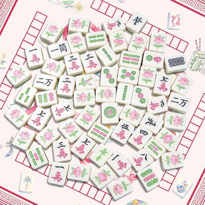 Pink Mahjong Tile Mahjong Table Mat, Non-Slip Noise Reduction Mah Jong Mat with Carrying Bag, Game Table Cover for Mahjongs Poker Card, Festival Birthday Gift for Mahjong Lovers, 31x 31In - color: Mahjong-pink