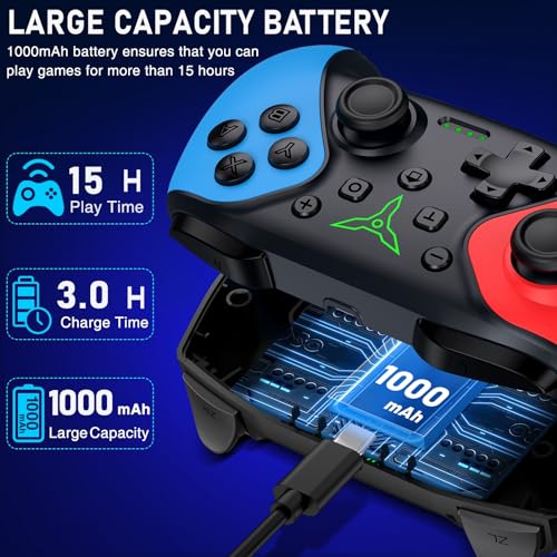 ELISWEEN Switch Controller 1-Pack, Wireless Pro Controller for Switch2/Switch/Lite/OLED, Bluetooth Gamepad with Programmable Back Buttons, Turbo, Vibration, Gyro, Compatible with iOS/Android/PC - color: Dark Red &Blue-1pack