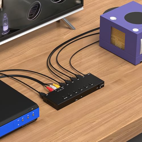 5 in to 1 Out RCA/HDMI Switcher，4 Way HDMI 2.0 + 1 RCA to HDMI Converter，4:3/16:9 Switcher Support 4K and 3D for PS1/2/3/4/5, SNES, Switch, DVD, Roku, Fire Stick，etc. - color: 5in to 1 Out RCA/HDMI Converter