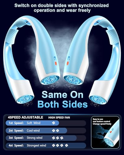 Heelkl AI Neck Fan, 4 Speeds Adjustable Portable Personal Fan Rechargeable, 4000 mAh Battery Faster Cooling Wearable Fan, Ultra Quiet for Home, Office, Travel, Outdoor - White Blue - color: White Blue