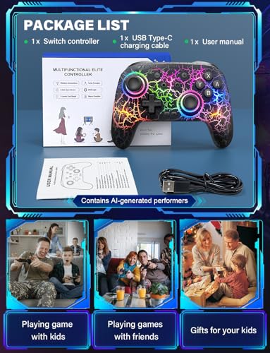 ZRZLMVP Switch Controller Wireless for Nintendo Switch/OLED/Lite/Switch 2 | 1000mAh Rechargeable Switch Pro Controllers with 9 Colors LED Light, Switch Control with Turbo,Vibration,6 Axis Gyro,Wake Up - color: Black