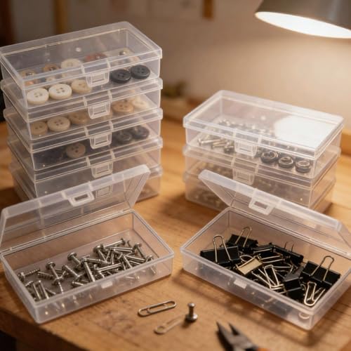 12 Pack Rectangular Clear Plastic Storage Containers | 5.3 x 3.1 x 1.18 inch, Hinged Lid, For Beads and Small Craft Items - size: 5.3 x 3.1 x 1.18 inch