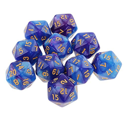 10PCS Polyhedral Dice - D20, 20mm Acrylic, 20 Sided Dice for RPG, MTG, DND, Table Games (Blue Purple) - color: Blue Purple