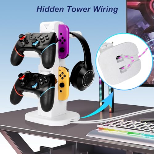 Controller Holder & Headset Stand Tower - Rotary Gaming Controller & Headphone Stand with Joy-Con Slot for Gamers