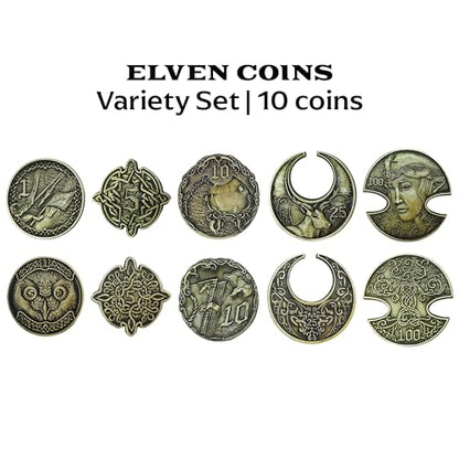 Norse Foundry Adventure Coins - A Set of 10 Metal Plated Novelty Coins in Elven Style - Perfect for Any Roleplaying Game (RPG) or LARP Session - style: Elven