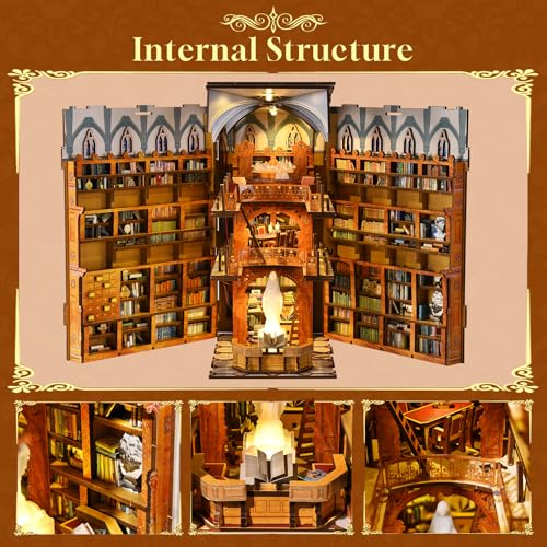 MiniCity Public Library DIY Book Nook Kit, Miniature House Puzzle with LED | Create a museum reading room for display; LED, dust cover, glue/tools and guide included; 604 pieces, 6-8 hr build, ages 14+. - style: Public Library