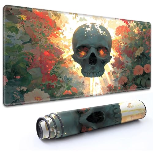 MTG Playmat 24" x 14" with High Elastic Rubber Base Non-Slip Rubber HD Fade-Resistant Printing Durable TCG Gaming for Card Games Desk Mat & Mouse Pad, Gothic Floral Skull - color: Gothic Floral Skull, size: 24" x 14"