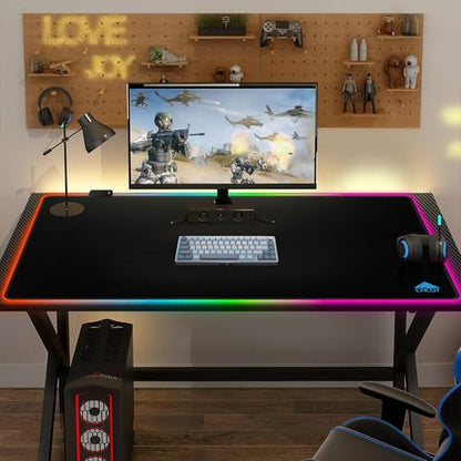 Cacoy 43"x24" RGB Large Gaming Mouse Pad, LED Extended Desk Mousepad, Black | XXL RGB Keyboard Mouse Mat with 9 Light Modes Optimized Special-Textured Surface & Non-Slip Rubber Base for Speed and Control - color: Rgb, size: 43" x 24"