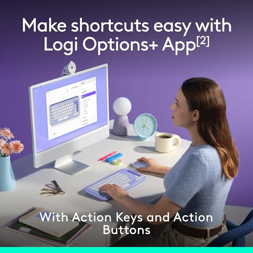 Logitech POP ICON Combo, Wireless Bluetooth Keyboard and Mouse, Comfortable Typing, programmable Keys and Buttons, Quiet clicks, Easy-Switch up to 3 Devices - Lilac - color: Lilac, style: Combo
