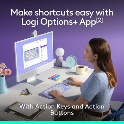 Logitech POP ICON Combo, Wireless Bluetooth Keyboard and Mouse, Comfortable Typing, programmable Keys and Buttons, Quiet clicks, Easy-Switch up to 3 Devices - Lilac - color: Lilac, style: Combo