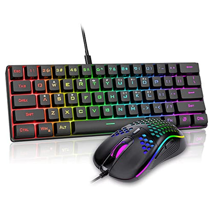 RedThunder 60% Gaming Keyboard and Mouse Combo, Ultra-Compact 61 Keys RGB Backlit Mini Keyboard, Lightweight 7200 DPI Honeycomb Optical, Wired Gaming Set for PC MAC PS5 Xbox Gamer(Black) - style: 01 Black Wired Combo