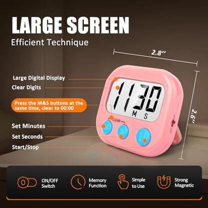 2 Pack Kitchen Timers Loud Ring Digital Timers for Cooking Magnetic Pink - color: Pink