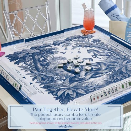 American Mahjong Mat and Racks Set: 31.5" x 31.5" Waterproof Neoprene | Includes 4 clear acrylic racks, rules card, carrying bag and gift box – ready to play, great for gifting(Jungle Mono) - color: Jungle Mono