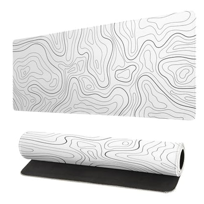 Topographic Contour White Gaming Mouse Pad XL Geographic Map Lines Extended Big Large Desk Mat Non-Slip Rubber Base Stitched Edge Long Keyboard Mousepad for PC Computer Laptop,31.5x11.8 Inch - color: White Topographic Contour