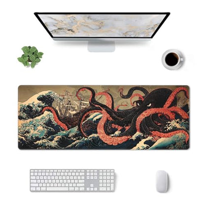Japanese Octopus Gaming Mouse Pad Extended Large Mouse Mat 31.5 X 11.8 Inch Nonslip Rubber Base Long Desk Pad Stitched Edges Mousepad Mice Pad for Office Home Game - color: Japanese Octopus