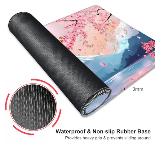 Large Mouse Pad, Desk Mat Computer Keyboard Pad Non-Slip Rubber Base Waterproof with Stitched Edges for Laptop Gaming, Office & Home 31.5 x 11.8 Inch (Cherry Blossom Mountains) - color: Cherry Blossom Mountains
