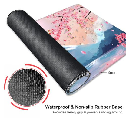 Large Mouse Pad, Desk Mat Computer Keyboard Pad Non-Slip Rubber Base Waterproof with Stitched Edges for Laptop Gaming, Office & Home 31.5 x 11.8 Inch (Cherry Blossom Mountains) - color: Cherry Blossom Mountains