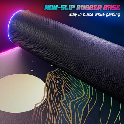 ITNRSIIET RGB Gaming Mouse Pad, Full Desk XL Extended Large Gaming Mousepad, 12 Lighting Modes 30% Thicker Big LED Desk Mat for Gamers, 32 x 12 inches, Starry Sky Mountain Moon - color: Starry Sky Mountain Moon
