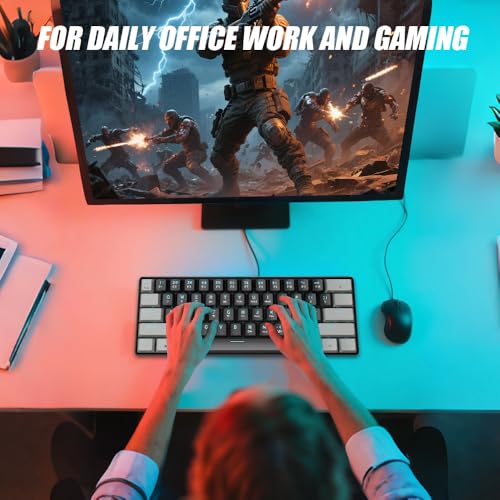 abucow 60% Mechanical Gaming Keyboard Blue Switch Wired Compact Keyboard Anti-Ghosting No-Conflict 61 Swappable keycaps Ergonomic Design for Windows/Mac (Gray-Black) - color: Gray-Black