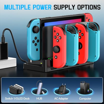 Switch Charging Dock for Joycons, Controller Charger Station for Nintendo Switch/OLED Model, 2 Hour Joycon Charger, Storage & Organization Charging Stand for TV Dock Station, for Mac Compatible Game - size: S-Black-Switch 1