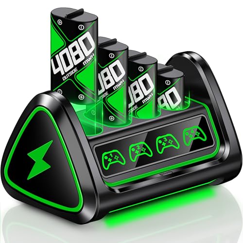 DXKK Controller Battery Pack for Xbox Series X|S with Light Bar, 4 x 4080mWh Rechargeable Battery for Xbox One/S/X/Elite Controller Triangular Charger Station - color: Black, size: L-4 Pack 4080mWh