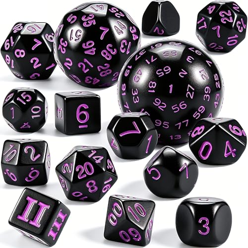 CiaraQ DND Polyhedral Dice Set (15pcs) D4-D100 Game Dice with Dice Bag | Acrylic Role Playing Dice for Dungeons and Dragons MTG Table Games (Black & Purple) - color: Black & Purple