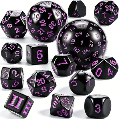 CiaraQ DND Polyhedral Dice Set (15pcs) D4-D100 Game Dice with Dice Bag | Acrylic Role Playing Dice for Dungeons and Dragons MTG Table Games (Black & Purple) - color: Black & Purple