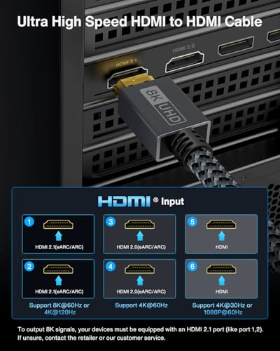 IVANKY 10K 8K HDMI Cable 10 ft, 48Gbps HDMI 2.1 Cable 10ft Ultra High Speed, 8K@60Hz, 4K@120Hz, HDR/eARC/HDCP 2.2&2.3, Braided HDMI Cord 10ft Compatible for Roku TV/PS5/Xbox/Laptop/Monitor/PC/Switch - size: 10 feet