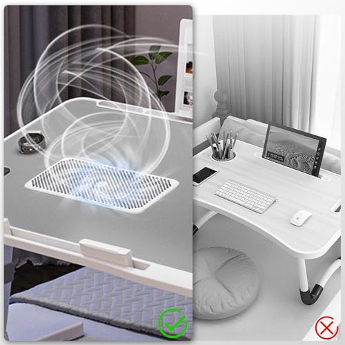 Adjustable Laptop Lap Desk with Cooling Fan USB Light for Adults 60x40cm,Grey - color: Grey,60*40cm