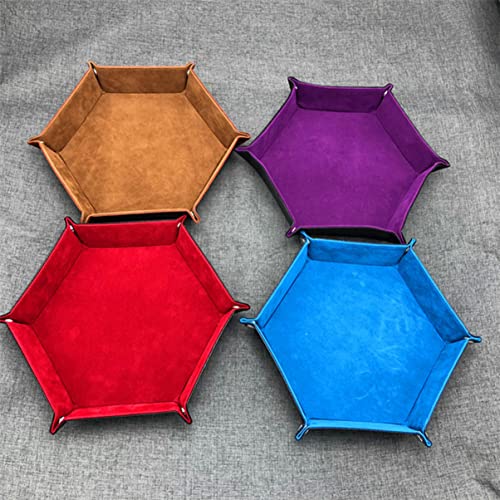 Vaguelly Hexagon Dice Tray Foldable PU Velvet Dice Storage Box for Board Games Lid for Gamers