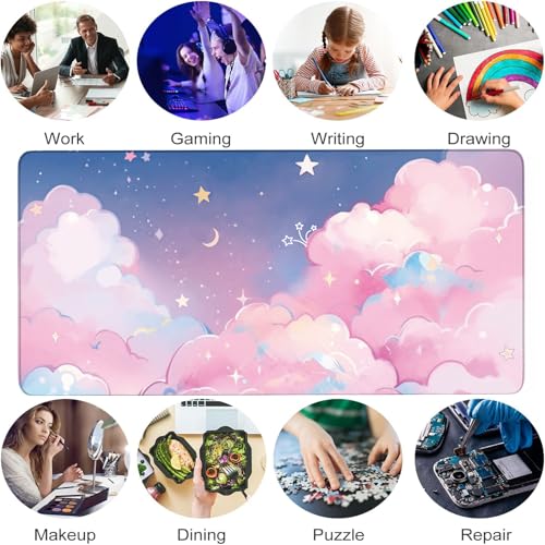 Pink Cloud Mouse Pad Extended Large Cute Desk Mat Big Desk Pad Set XXL Aesthetic Moon and Stars Gaming Mouse Pad for Keyboard Computer Laptop Home Office Accessories Girl 31.5X15.7 Inches - color: Pink Cloud