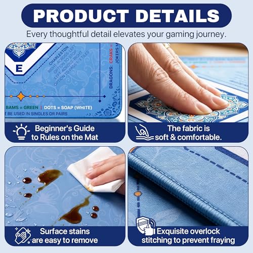 Mahjong Mat 31.5x31.5 inches – Quiet, Foldable Table Mat for Mahjong, Card Games & Board Games, 3-Layer Noise-Reducing Design, Waterproof & Easy-Clean, Includes Storage Bag (Blue - Regular) - color: Blue - Regular