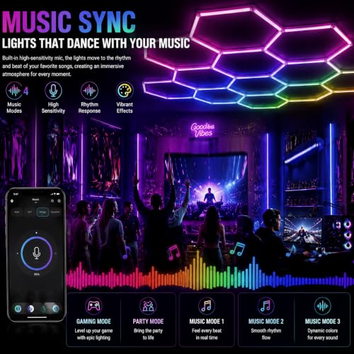 31Pack RGB 7 Hexagon LED Garage Lights - Music Sync Color Changing,App & Remote Control,358 Modes DIY Honeycomb Light for Gaming Room,Gym,Garage - color: RGB-31Lights-7Hexagon