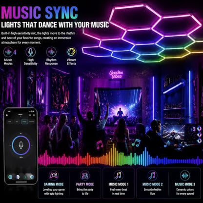 31Pack RGB 7 Hexagon LED Garage Lights - Music Sync Color Changing,App & Remote Control,358 Modes DIY Honeycomb Light for Gaming Room,Gym,Garage - color: RGB-31Lights-7Hexagon