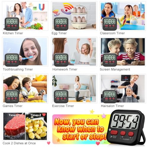 2 Pack Digital Timer for Kids Classroom Kitchen Timers for Cooking | w/ Battery, Easy to View, Alarm, Mute Mode, Count Down/Up, Magnetic, Kickstand, Hanging, Classroom Timer for Teacher Supplies - color: New Black