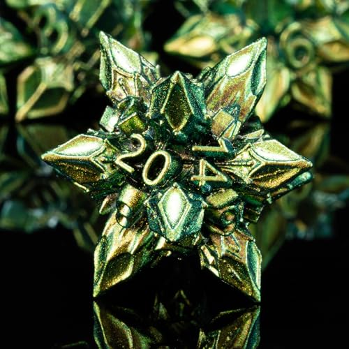 DND Dice Set Metal,Polyhedral D&D Metallic Heterotypic D and D Dice with Cracks for Dungeons and Dragons RPG TTRPG 7-Die Set with Gift (Heterotypic, Heterotypic-Green) - color: Heterotypic-green, style: Heterotypic