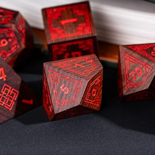 Wooden DND Dice Set Bubinga Wood Polyhedral Dice for Tabletop Games | Iron Box, DM Gift, for Dungeons and Dragons Role Playing Games - color: Bubinga Wood-hx