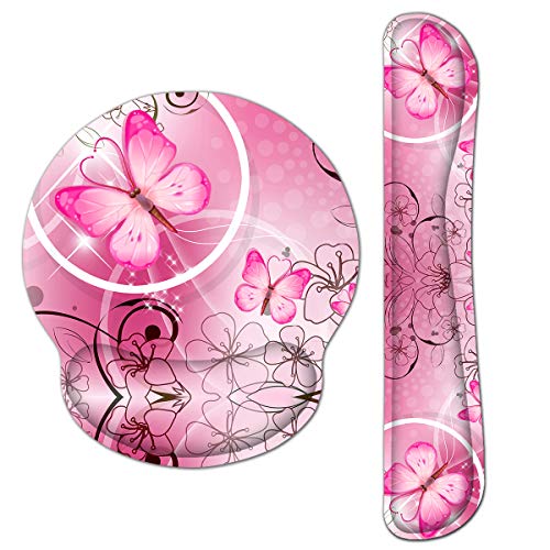 RICHEN Keyboard Wrist Rest and Mouse Pad with Wrist Support, Memory Foam Set for Gaming and Office, Comfortable & Lightweight for Easy Typing & Pain Relief (Pink Butterfly) - color: Pink Butterfly