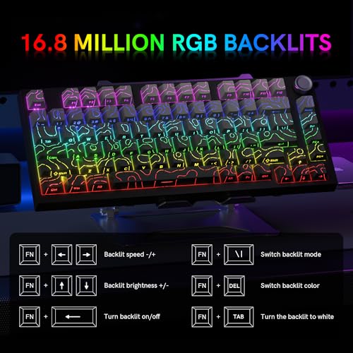 COSTOM WK75 75% Wireless Gaming Mechanical Keyboard,BT5.0/2.4GHz/USB-C, Hot Swappable Pre-lubed Custom Linear Switches,Gasket Structure,RGB Backlit Keyboard for PC/Laptop/Xbox/PS4/PS5 (Topographic) - color: Topographic