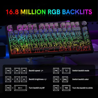 COSTOM WK75 75% Wireless Gaming Mechanical Keyboard,BT5.0/2.4GHz/USB-C, Hot Swappable Pre-lubed Custom Linear Switches,Gasket Structure,RGB Backlit Keyboard for PC/Laptop/Xbox/PS4/PS5 (Topographic) - color: Topographic
