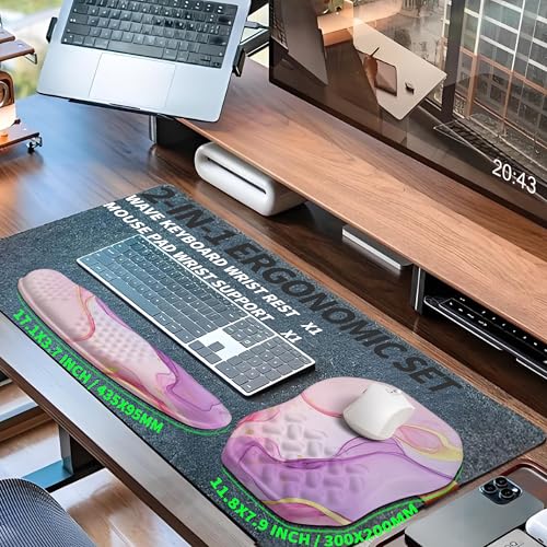 2-in-1 Ergonomic Set, Wave Keyboard Wrist Rest and Massage Slope Mouse Pad Wrist Support, Rebound Memory Foam for Relieve Carpal Tunnel Syndrome and Wrist Pain (Pink Purple Marble) - color: Pink Purple Marble