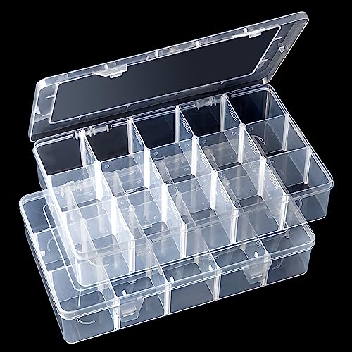 Gospire 2PCS 15 Large Grids Clear Plastic Jewelry Box Organizer Storage Container with Removable Dividers - color: Clear-15 Grids*2