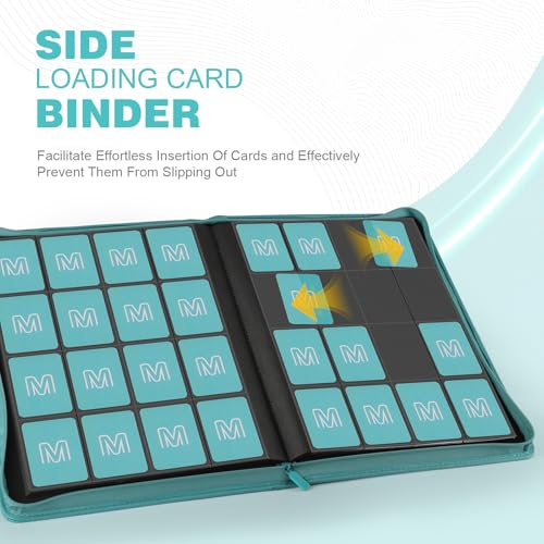 Premium Card Binder 16 Pocket,Trading Card Binder Holds up to 1000+Cards Sturdy Card Collection Album, Card Holder Folders for MTG, TCG, Game Cards & Sports Cards - color: 16Cyan