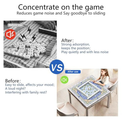 Blue Chinoiserie Mahjong Mat for Table, 31.5 * 31.5in Anti Slip American Mahjong Mats, Noise Reduction, Neoprene Mah Jongg Mat, Mahjong Set Gift for Poker/Card Board Tile Games Table Mats, Floral Vase - color: Blue Flowers