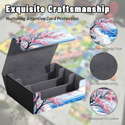 DEGDFSGR Card Game Storage Box for TCG MTG Commander Deck Box MTG Card Box Organizer Trading Card Case Magnetic Closure Creative Pattern Up to 2400 Cards, Blue Ocean Cherry Blossoms Rock - color: Blue Ocean Cherry Blossoms Rock
