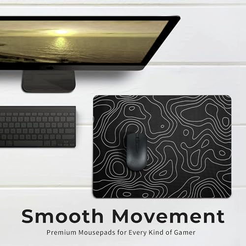 Hard Gaming Black Glass Mouse Pad with White Topographic Design, Large 410mm*310mm Mouse Mat, Unique Professional Glass Surface for Enhanced Precision and Speed - color: Black(Topographic)