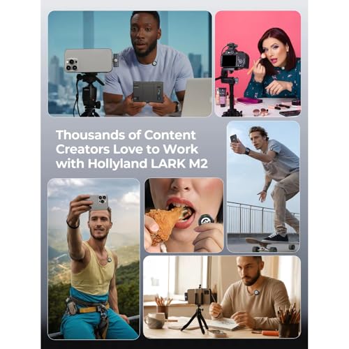 Hollyland Lark M2 Wireless Microphone for iPhone/Camera/Android/PC,48kHz/24-bit High Fidelity Audio,1000ft Range,Noise Cancelling,40H Use for YouTube,Vlog,Streaming,Video Recording(Camera Version)