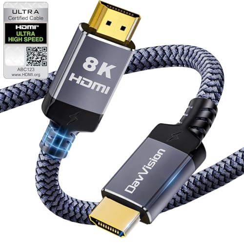 10K 8K HDMI Cable 25FT Long, Certified Ultra High Speed HDMI 2.1 Cable Braided-8K@60Hz,4K@120Hz,eARC,48Gbps,HDCP 2.2 & 2.3,HDR 10,Compatible with PS5/Xbox/TV/RTX 4090/Monitor - size: 25FT